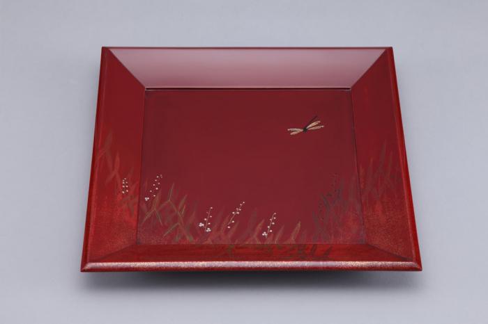 蒔絵四方盆「朝露」