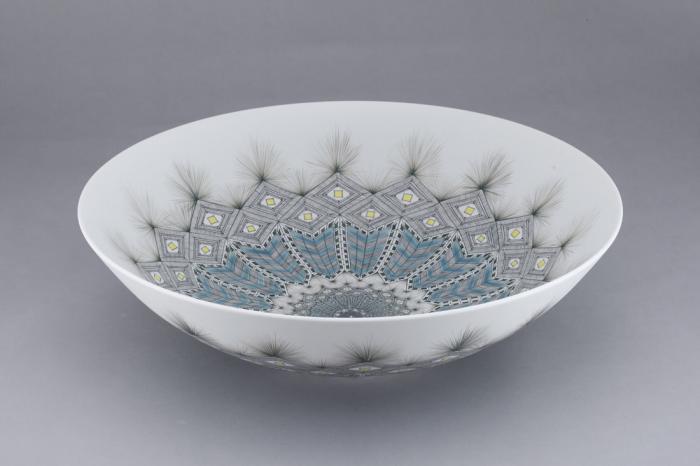 焼締色絵緑下絵鉢