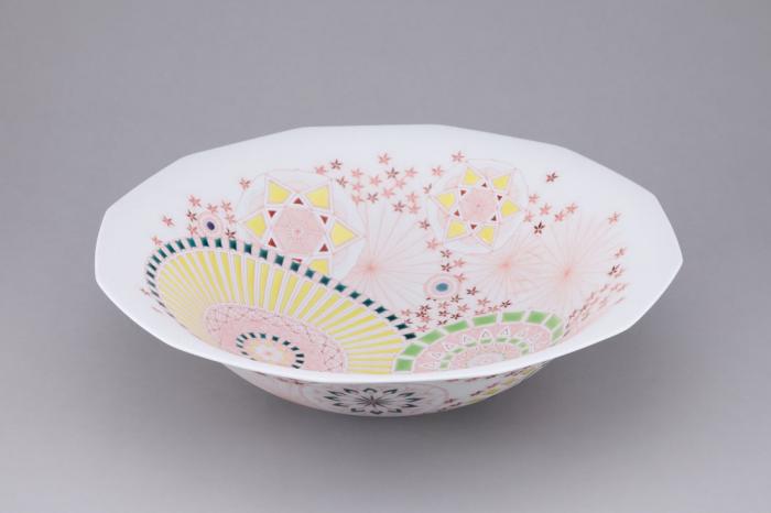焼締銀彩色絵紅下絵皿