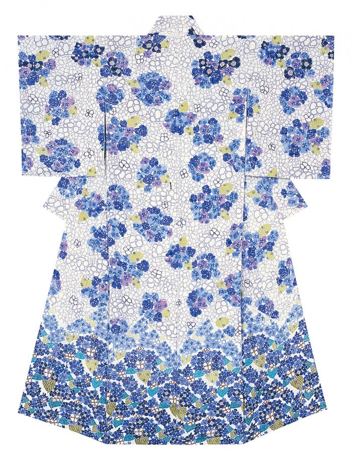 型絵染着物「雨待花」