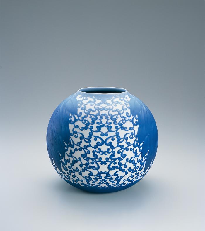 彩刻瑠璃磁壺