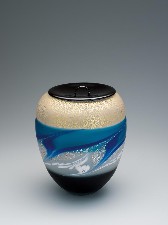 宙吹き硝子水指「さざ波」