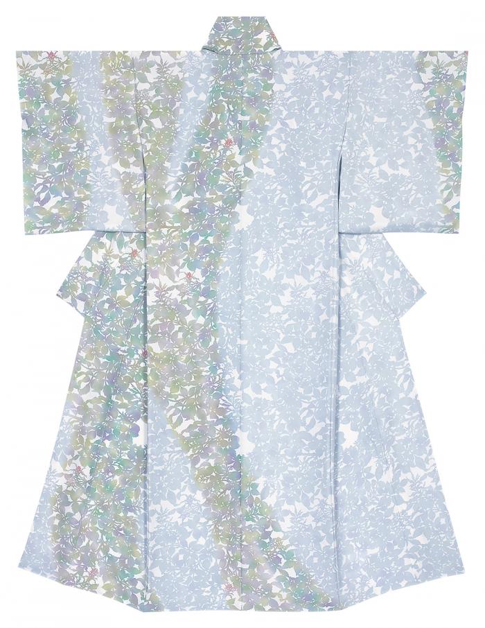 蠟纈型絵染着物「〝はな〟の咲く前に」