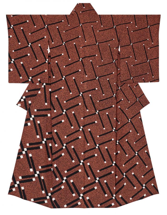 友禅着物「緋地位相襷文 共鳴」