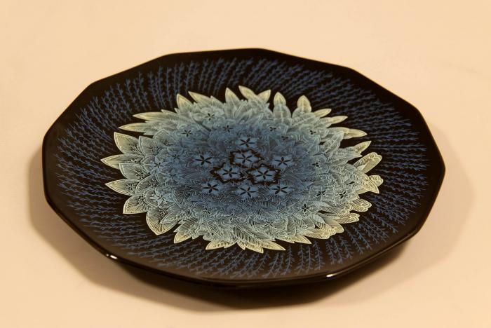 籃胎蒟醤干菓子盆「草花文」
