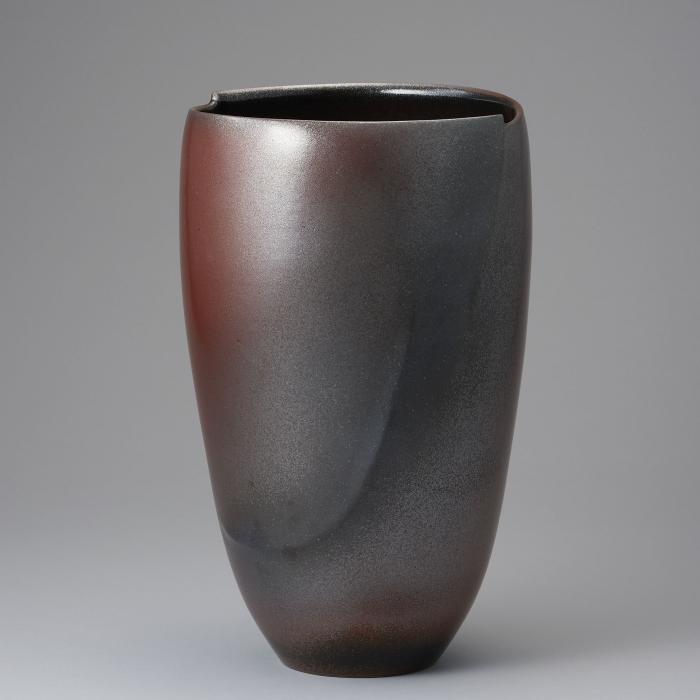 天目掛分面取花器