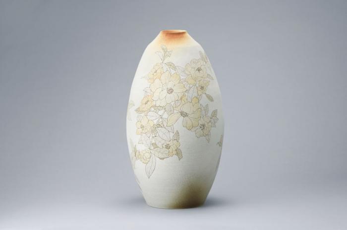 掻落山茶花文壺