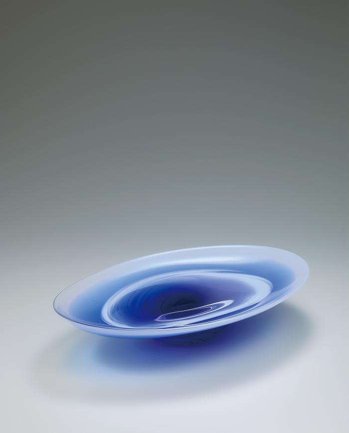 二色青捲楕円鉢「深海」