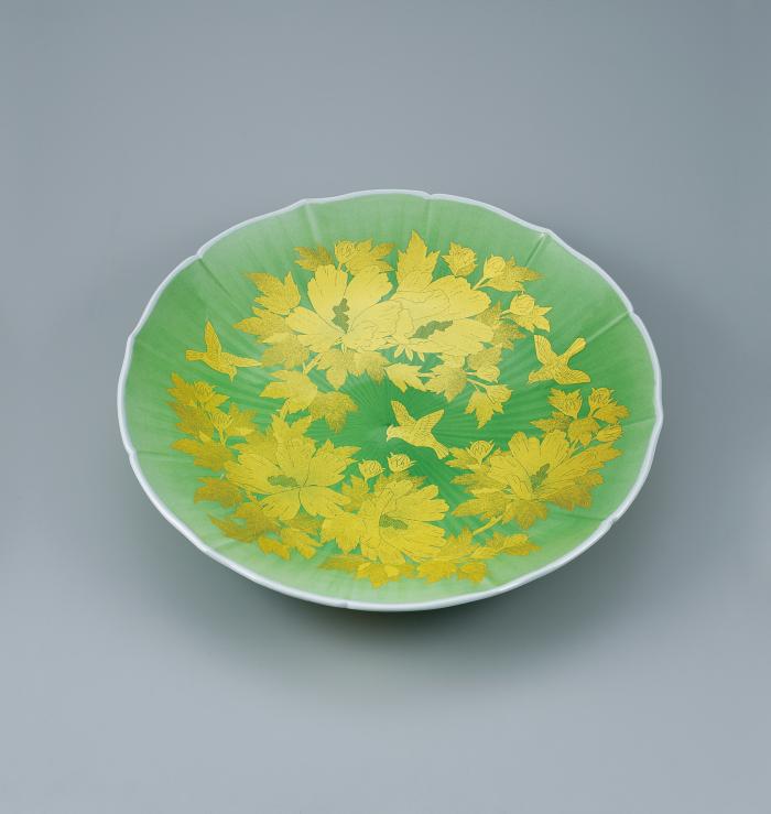 釉裏金彩木槿文飾皿