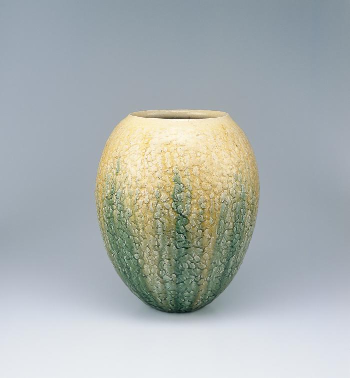 灰陶緑釉彩壺